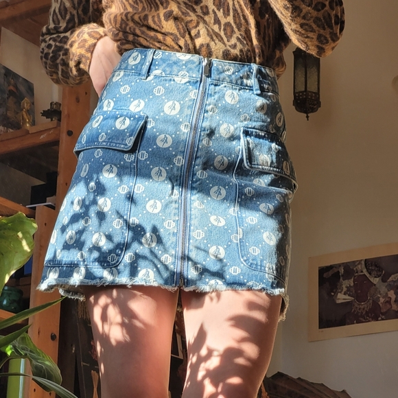 Sailor Moon x Maje - Jimoon Monogram-Print High-Waisted Denim Mini Skirt - 25" - Picture 2 of 7